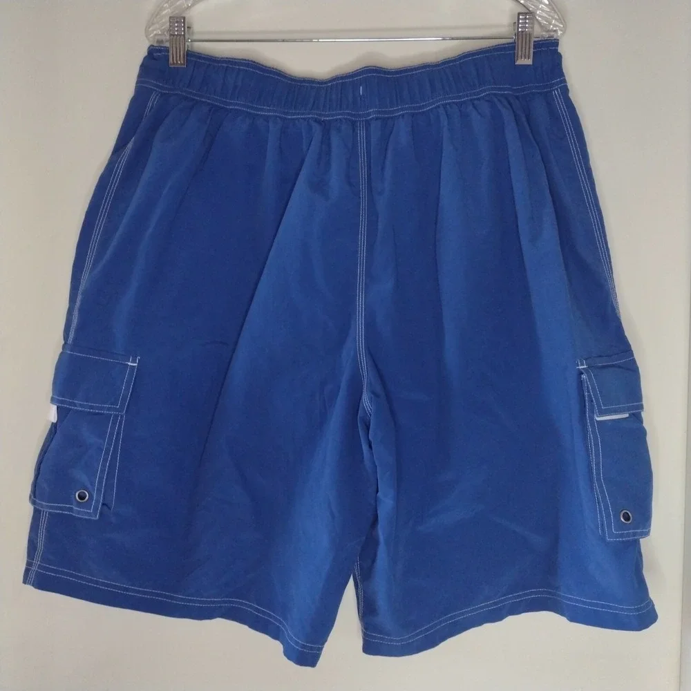 FIRST WAVE Mens Board Shorts‎ Swim Trunks Blue With White Details Size Large